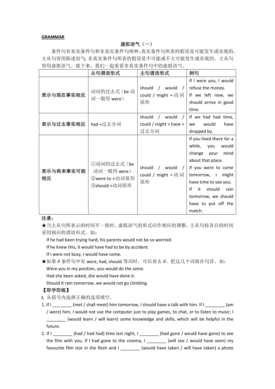 2015-2016学年高二英语总结与练习（北师大）：MODULE 5 UNIT 15 LESSONS 1&2 GRAMMAR-虚拟语气（一） .doc_第1页