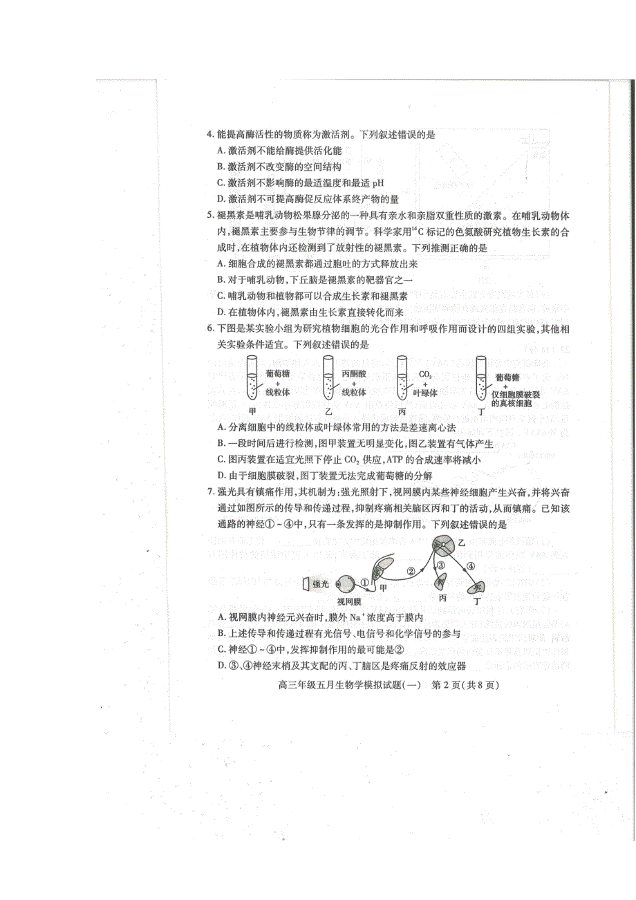 湖北省武汉市2022届高三年级五月模拟试题（一）生物试卷（图片版 无答案）.pdf_第2页