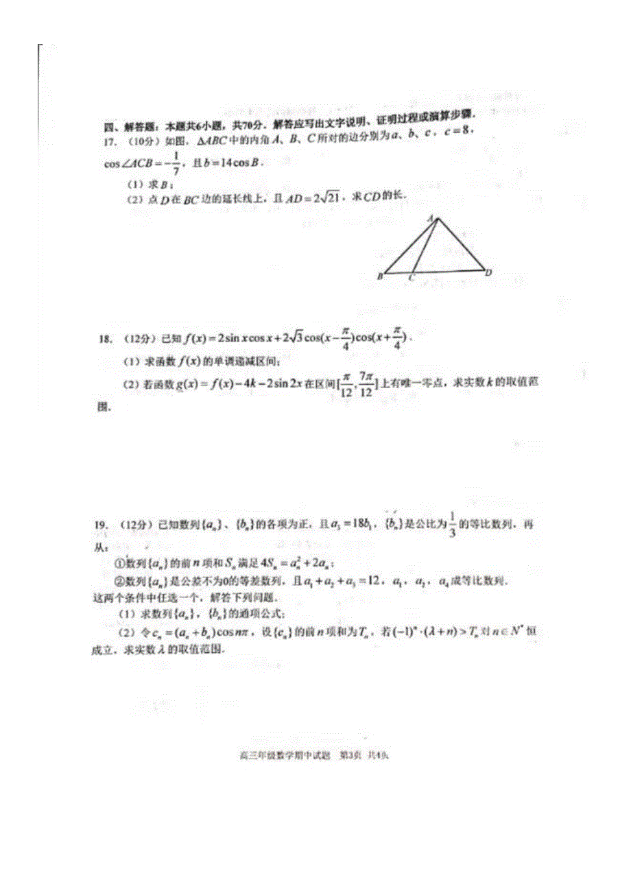 湖北省武汉市华师一附中2021届高三上学期期中考试数学试题 扫描版含答案.pdf_第3页