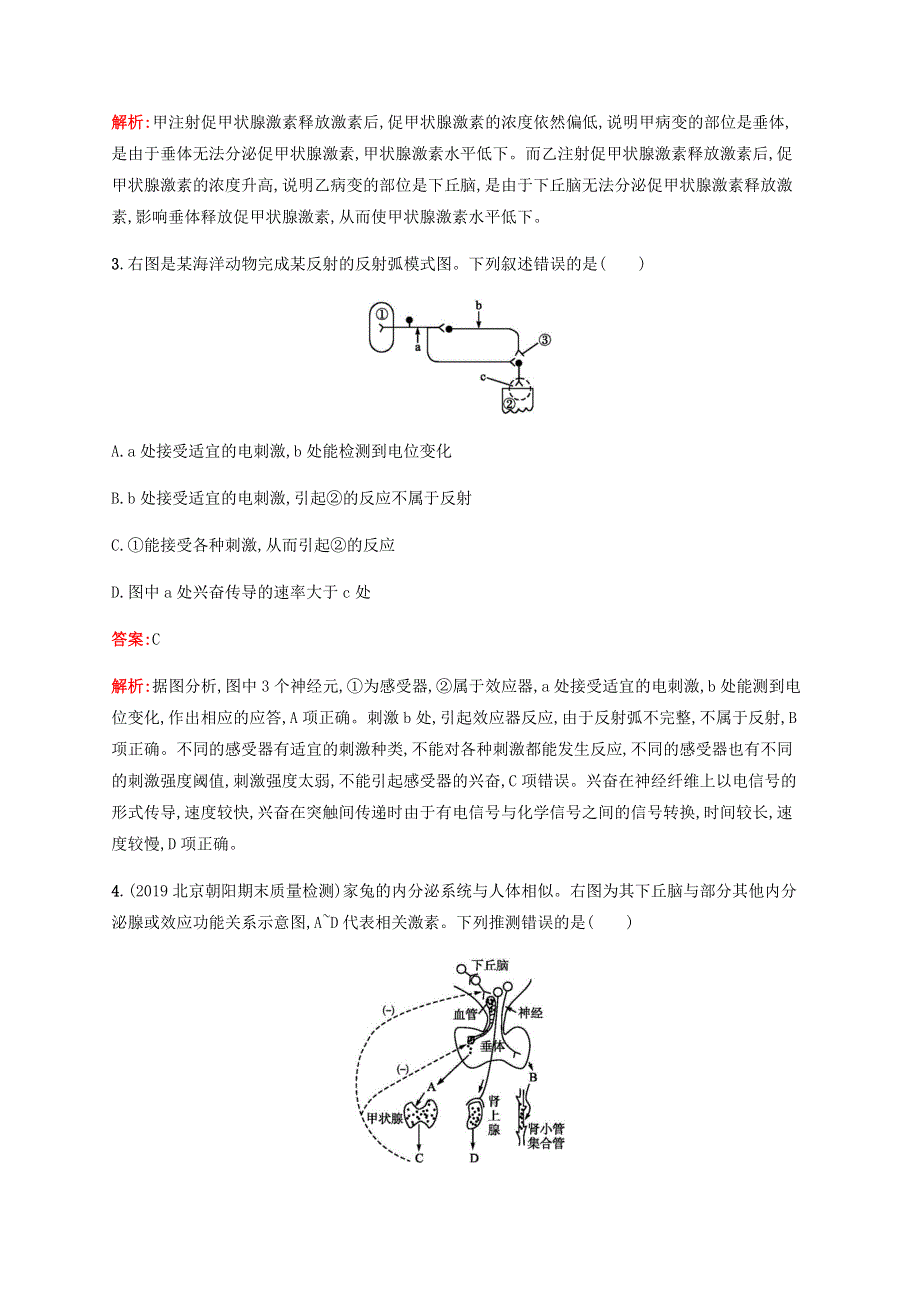 （广西专用）2020高考生物二轮复习 专题能力训练10 神经调节和激素调节（含解析）.docx_第3页