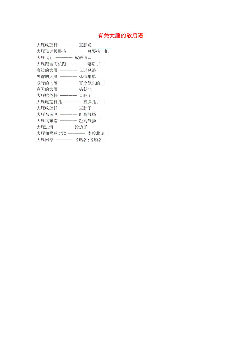 小学语文 常用歇后语分类大全 有关大雁的歇后语.doc_第1页