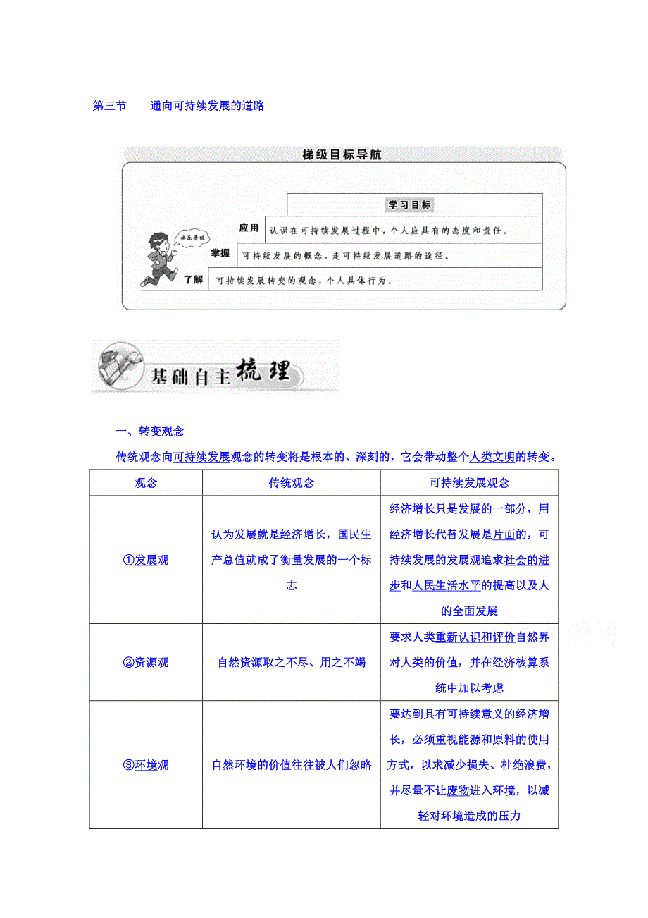 2015-2016高中地理（中图版）必修二习题 第四章 人类与地理环境的协调发展 第三节 通向可持续发展的道路.doc_第1页