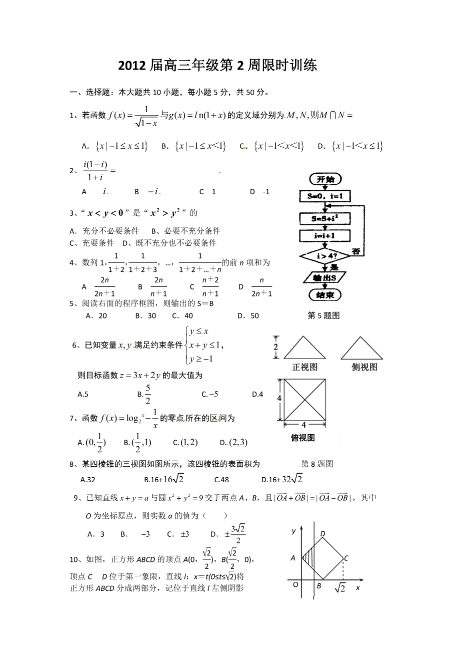 浙江省富阳场口中学2012届高三“决胜高考”第2周限时训练数学文试题.doc_第1页