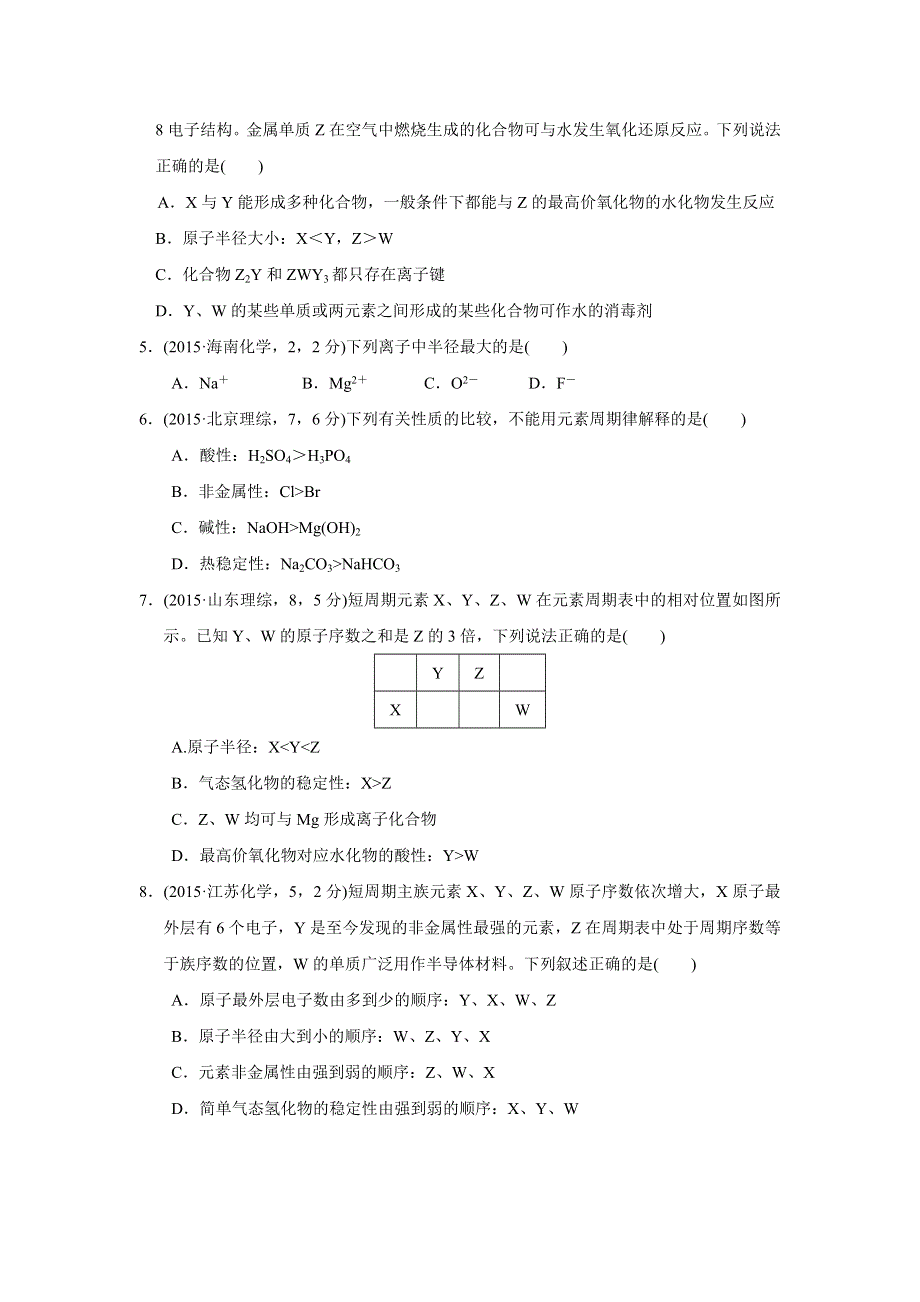 2017版《三年高考两年模拟》化学汇编专题：专题六 元素周期律和元素周期表 WORD版含解析.doc_第2页