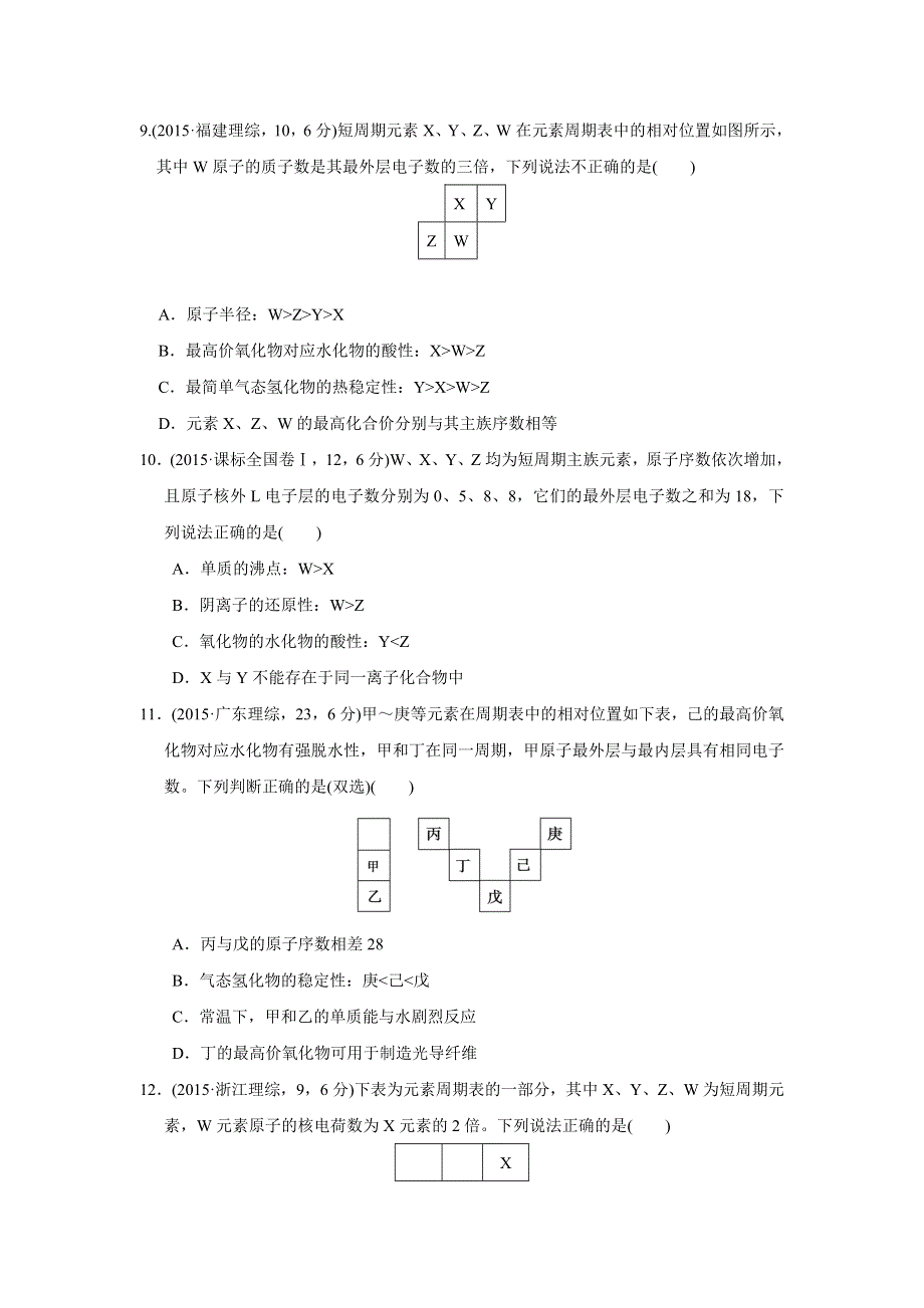 2017版《三年高考两年模拟》化学汇编专题：专题六 元素周期律和元素周期表 WORD版含解析.doc_第3页