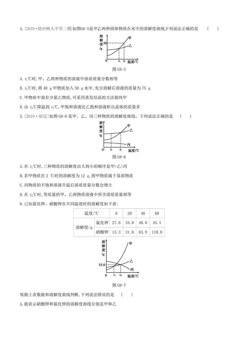 （徐州专版）2020中考化学复习方案 第6章 溶解现象 专项（08）溶解度曲线试题.docx_第2页