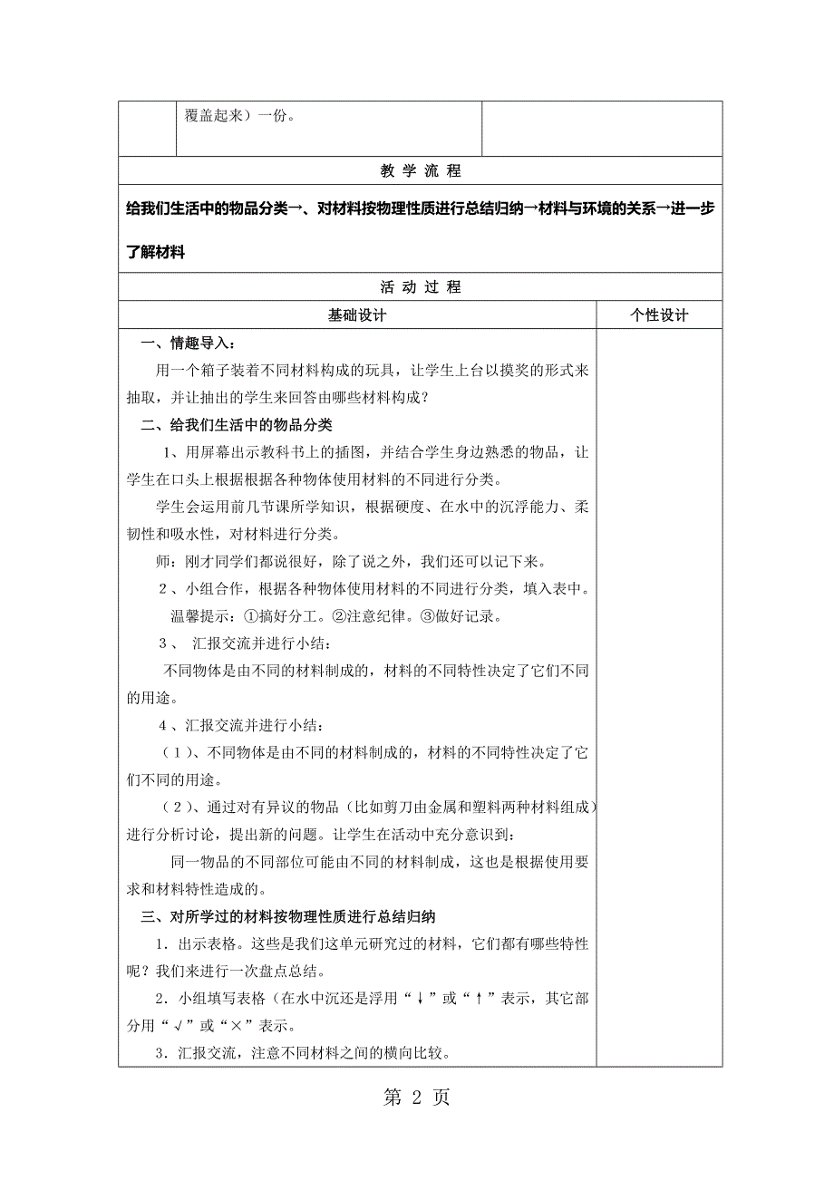 三年级上册科学教案第3单元 第7课 给身边的材料分类 ∣教科版.doc_第2页