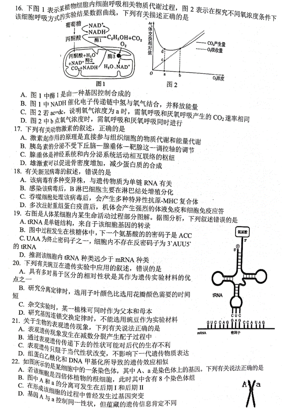 浙江省山水联盟2022-2023学年高三上学期8月开学联考试题 生物 PDF版含答案.pdf_第3页