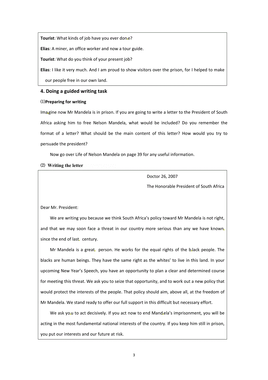 2021-2022学年高中英语人教版必修1教案：UNIT 5 NELSON MANDELA--A MODERN HERO USING LANGUAGE （系列四） WORD版含解析.doc_第3页