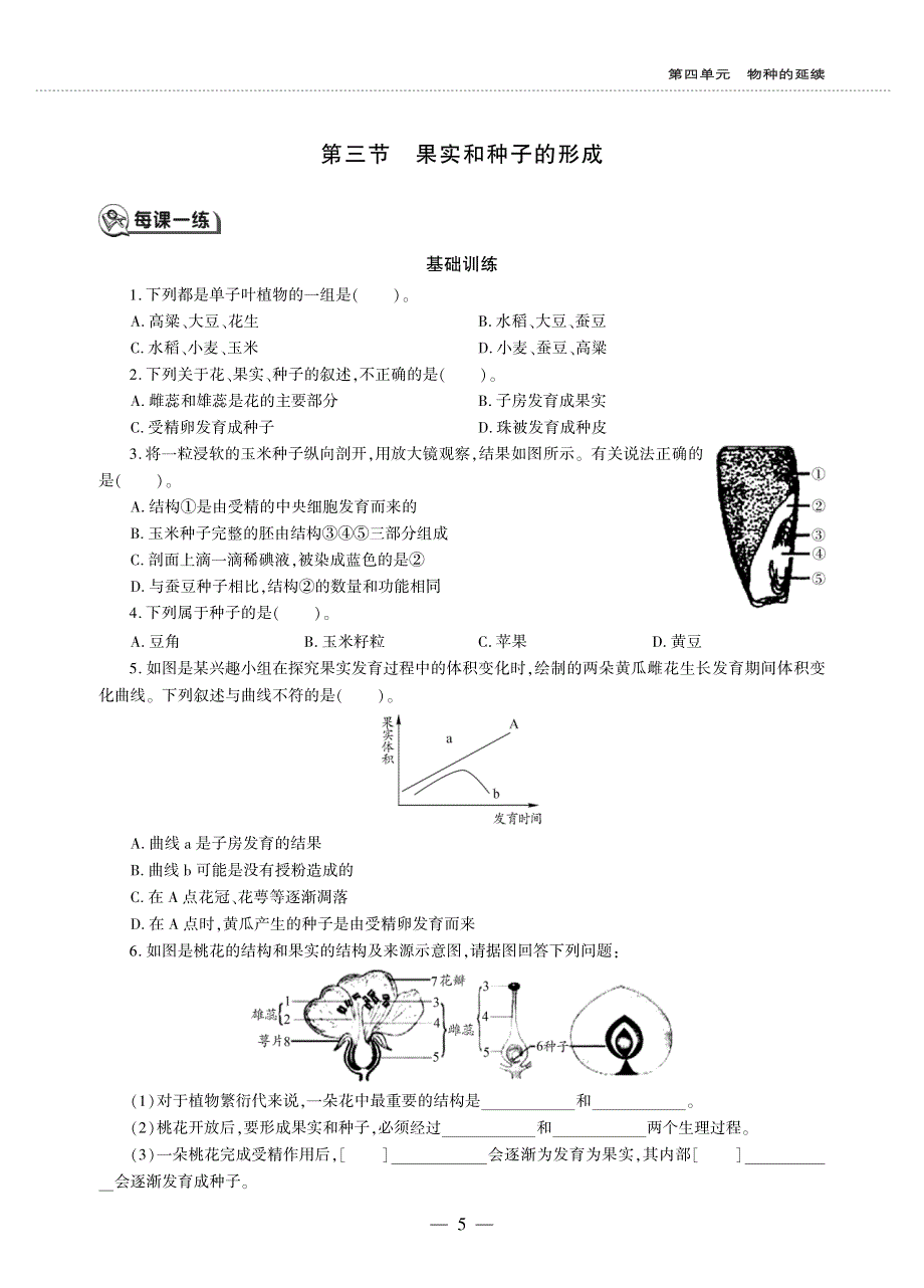 八年级生物上册 第四单元 物种的延续 第一章 绿色开花植物的一生 第三节 果实与种子的形成同步作业（pdf无答案）（新版）济南版.pdf_第1页