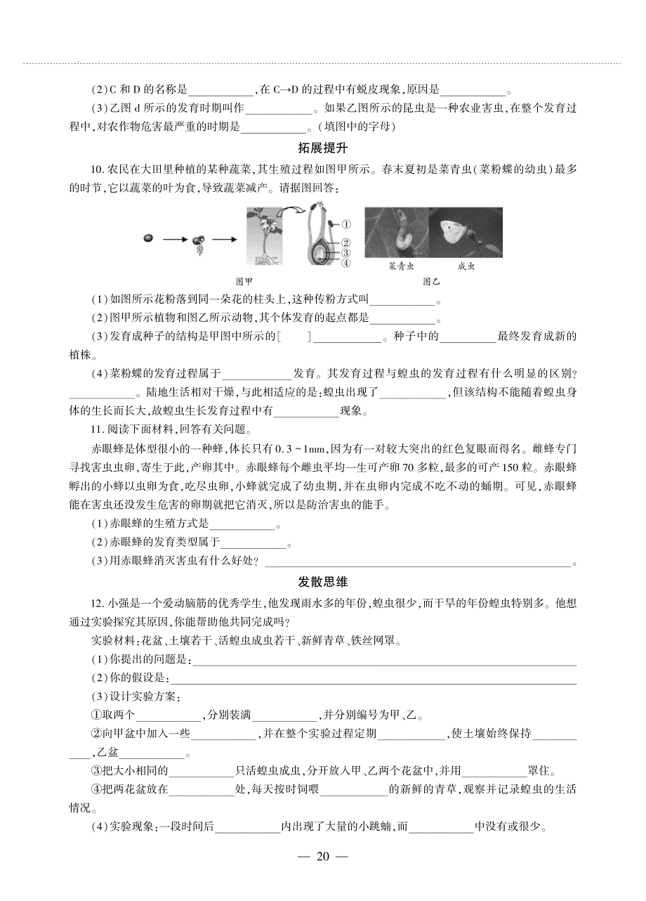 八年级生物上册 第四单元 物种的延续 第二章 动物的生殖和发育 第一节 昆虫的生殖和发育同步作业（pdf无答案）（新版）济南版.pdf_第2页