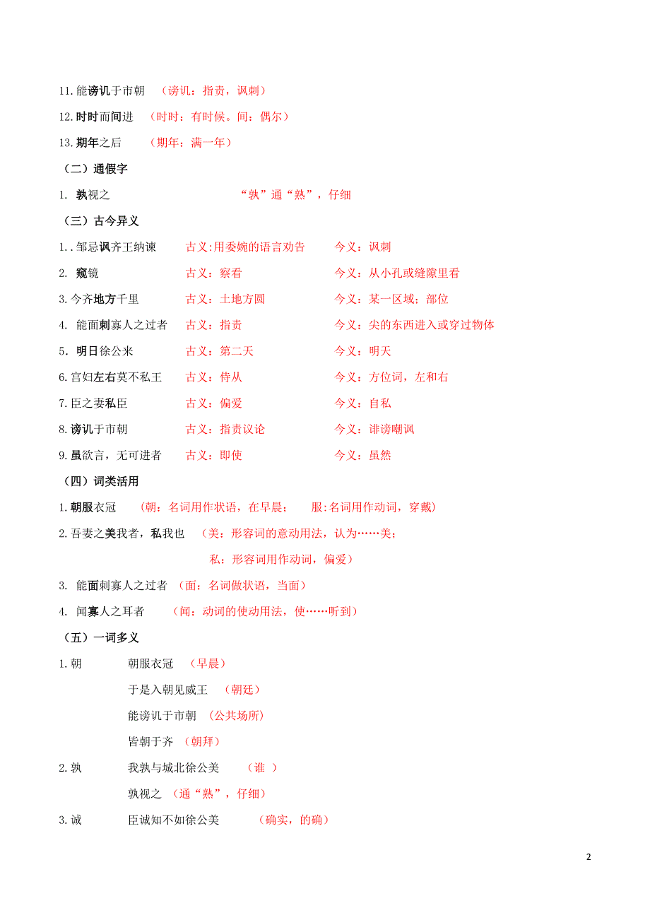 2019_2020学年九年级语文文言文专题08邹忌讽齐王纳谏知识梳理新人教版.docx_第2页