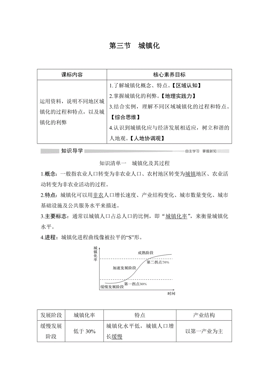 （新教材）2019-2020学年鲁教版地理必修第二册同步学案讲义练习：第二单元 乡村与城镇 第三节　城镇化 WORD版含解析.doc_第1页