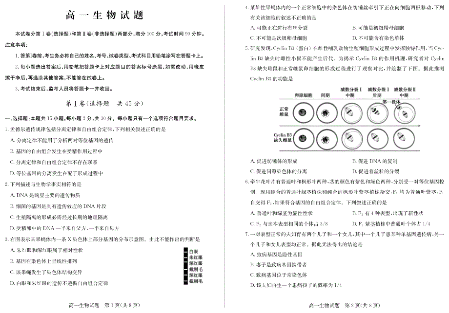 山东省德州市2019-2020学年高一下学期期末考试生物试题 PDF版含答案.pdf_第1页