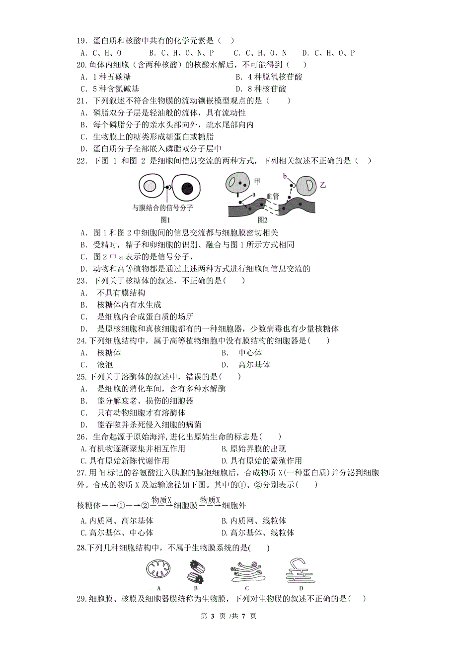 湖北省荆州中学2020-2021学年高一上学期期中考试生物试题 WORD版含答案.pdf_第3页