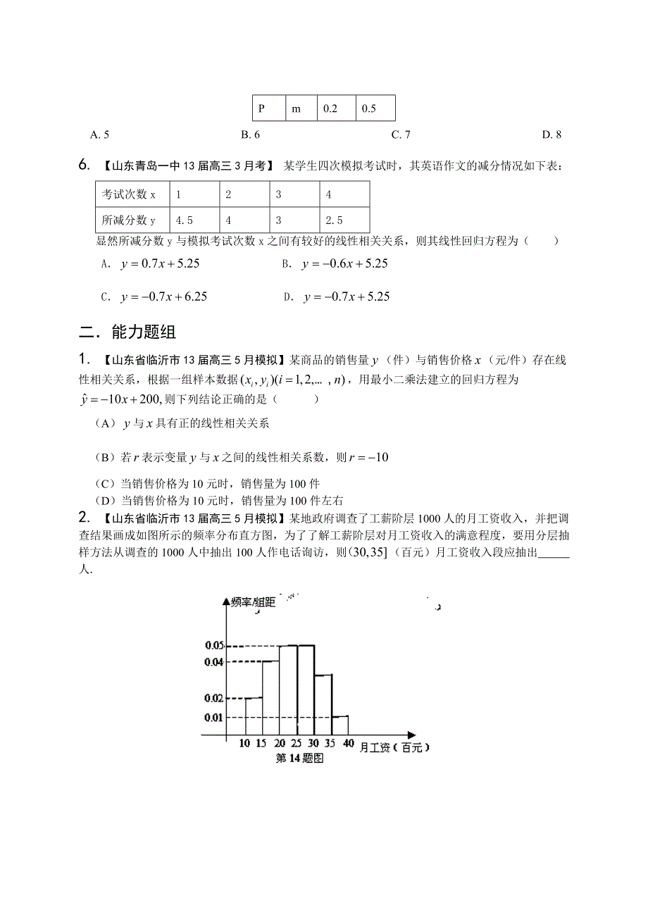 山东版（第01期）-2014届高三名校数学（理）试题分省分项汇编：专题12 概率和统计（原卷版） WORD版无答案.doc_第2页