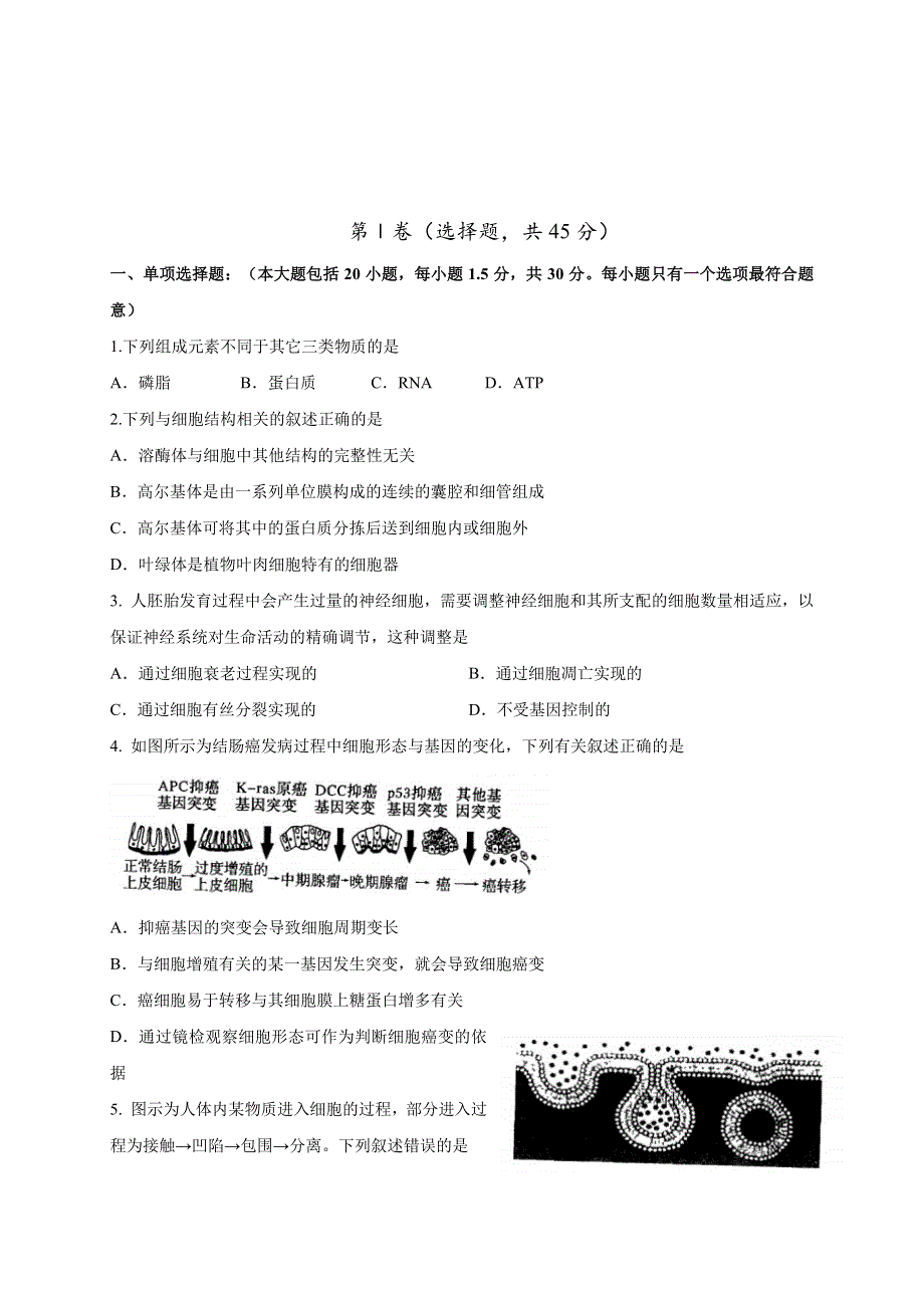 江苏省清江中学2021届高三10月月考生物试卷 PDF版含答案.pdf_第1页