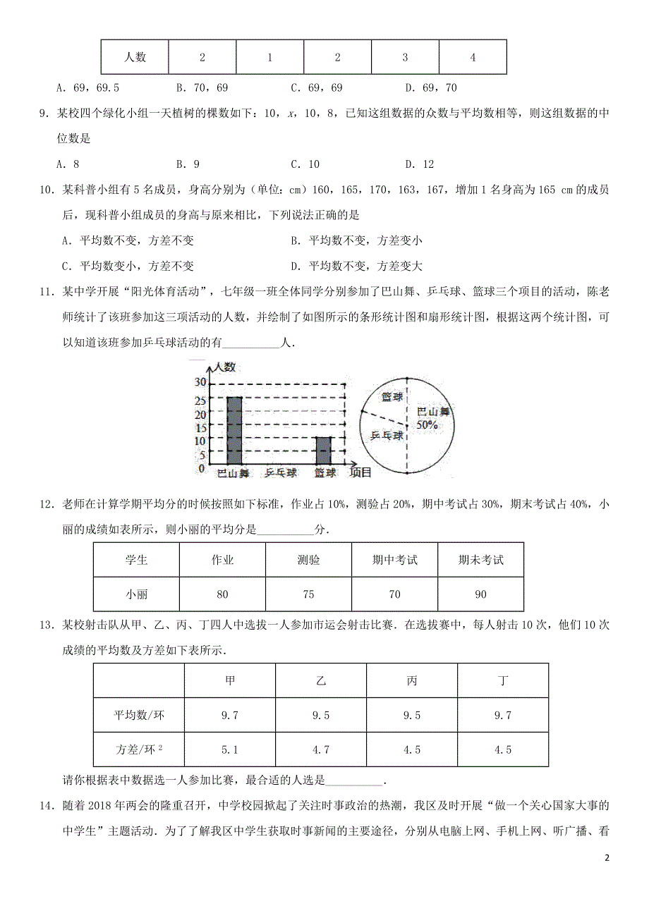 2018年中考数学专题复习练习卷抽样与数据分析.docx_第2页