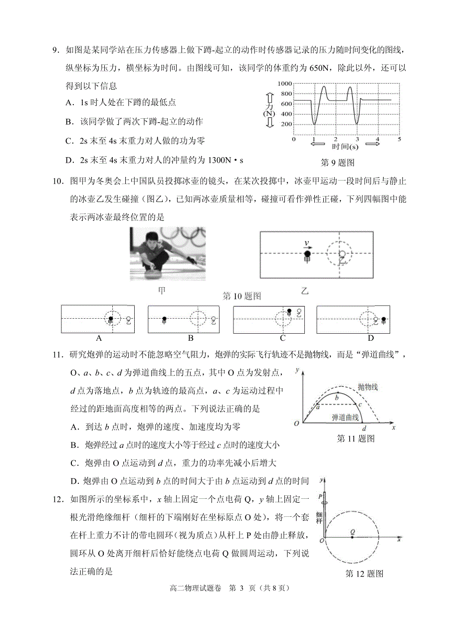 浙江省杭州市八县区2021-2022学年高二物理上学期期末学业水平测试试题（pdf）.pdf_第3页