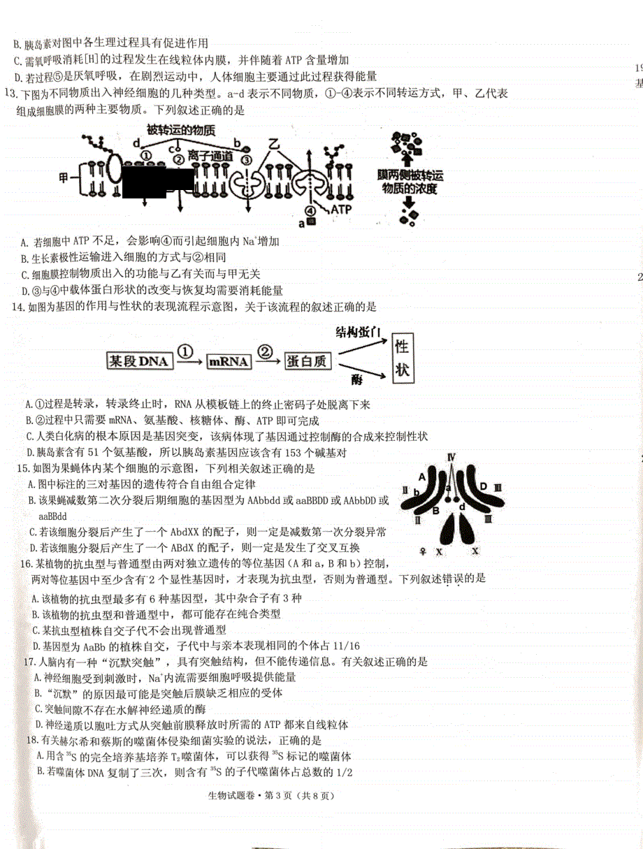 浙江省杭州市学军中学等五校2020届高三下学期联考生物试题 图片版含答案.pdf_第3页