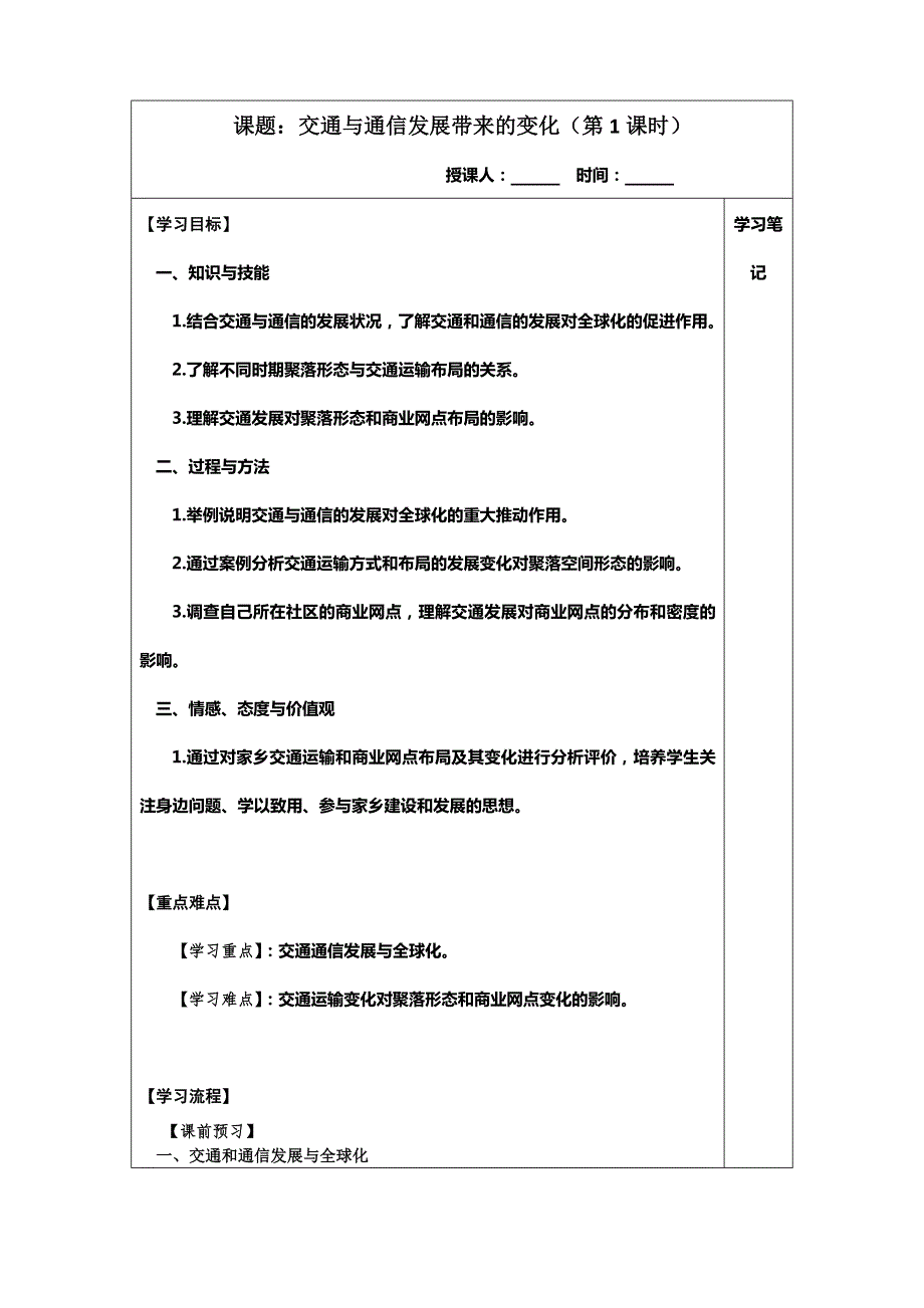 江苏省滨海县八滩中学高中地理必修二学案4.3交通与通信发展带来的变化 .doc_第1页