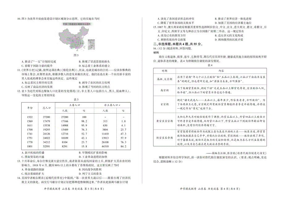 山东省2022届高三上学期开学摸底联考历史试题 PDF版含答案.pdf_第2页