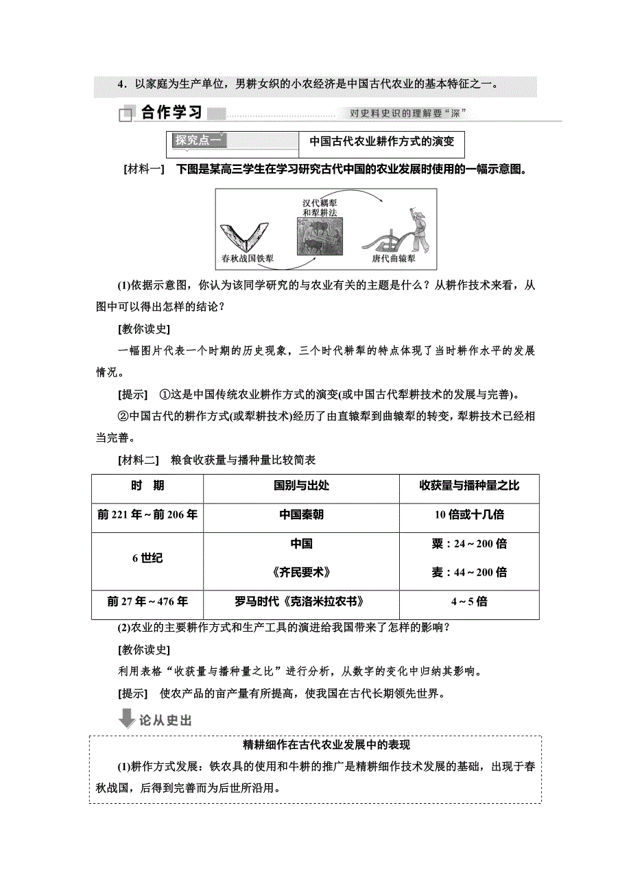 2019历史新一线同步岳麓必修二讲义：第一单元 第1课 精耕细作农业生产模式的形成 WORD版含答案.doc_第3页