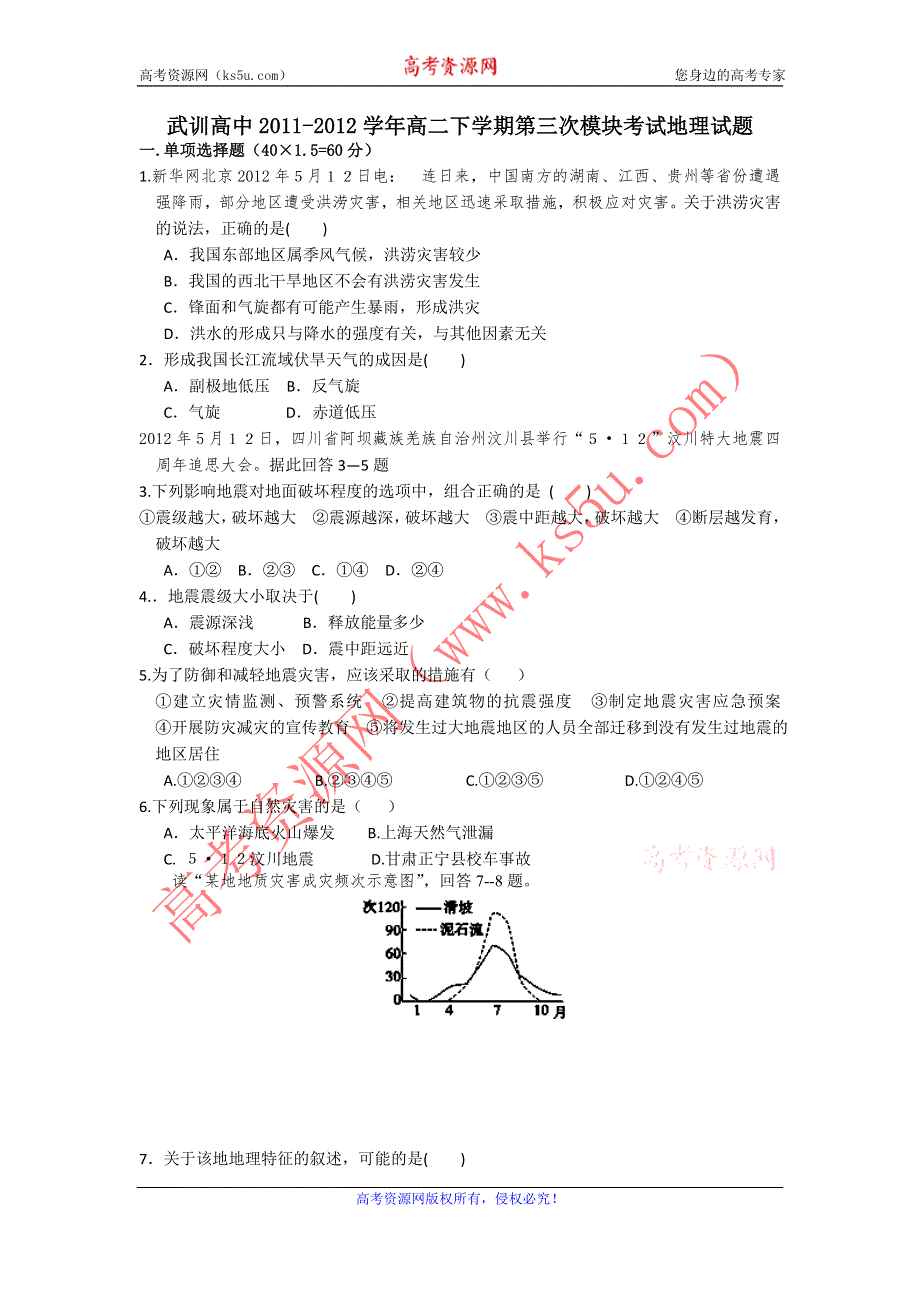 山东省冠县武训高中2011-2012学年高二下学期第三次模块考试地理试题.doc_第1页