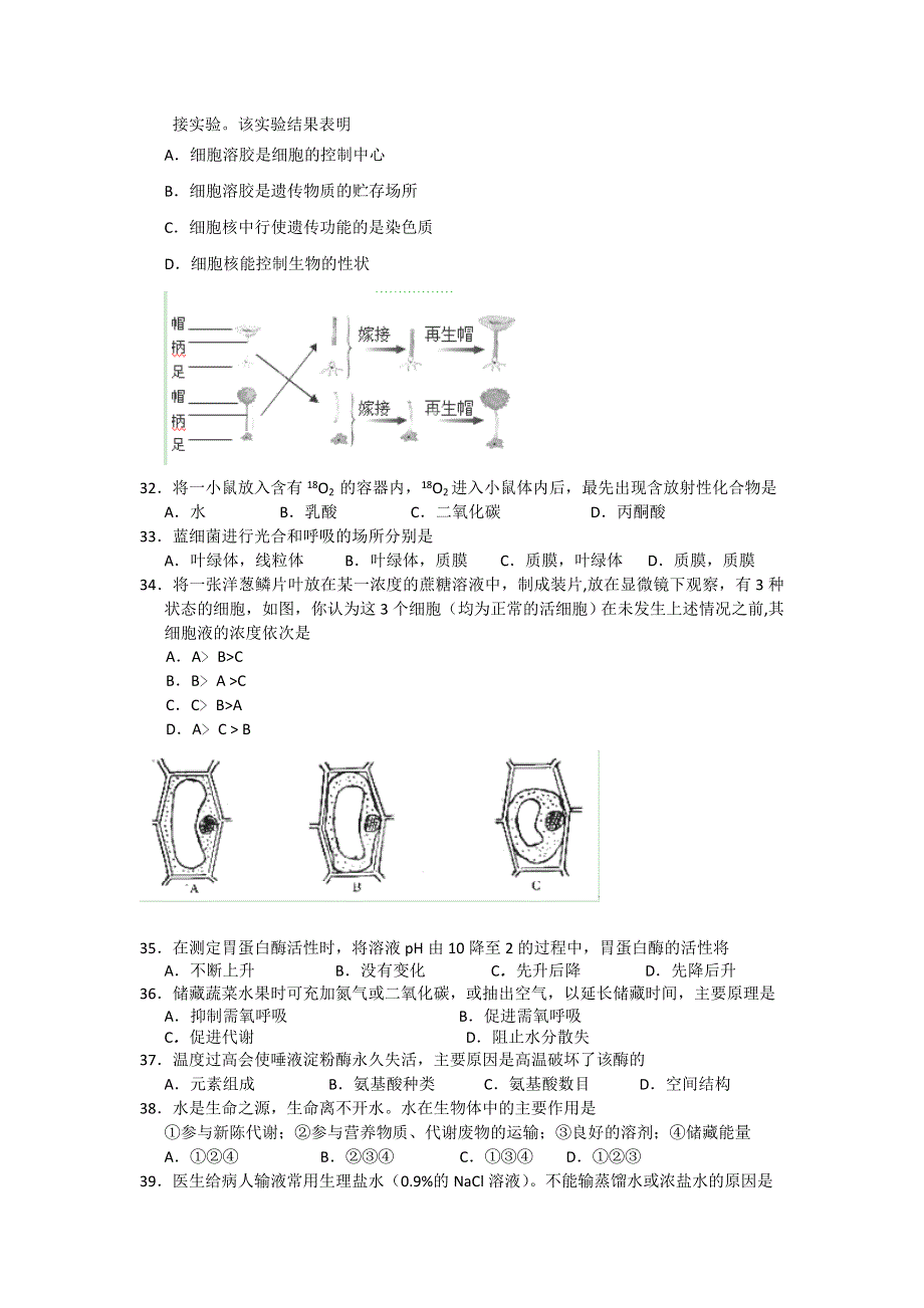 浙江省桐乡一中2012-2013学年高二上学期期中生物文试题 WORD版含答案.doc_第3页