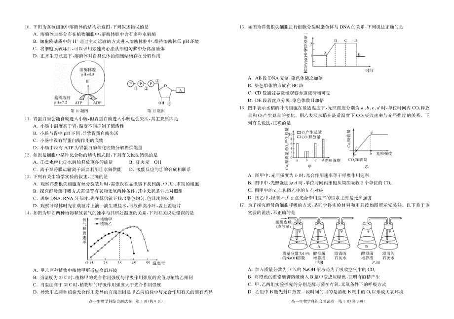 湖北省随州一中2019-2020学年高一上学期综合测试生物试卷 扫描版含答案.pdf_第2页