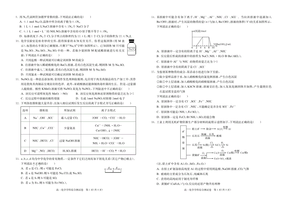 湖北省随州市第一中学2019-2020学年高一上学期综合测试化学试题 PDF版含答案.pdf_第2页