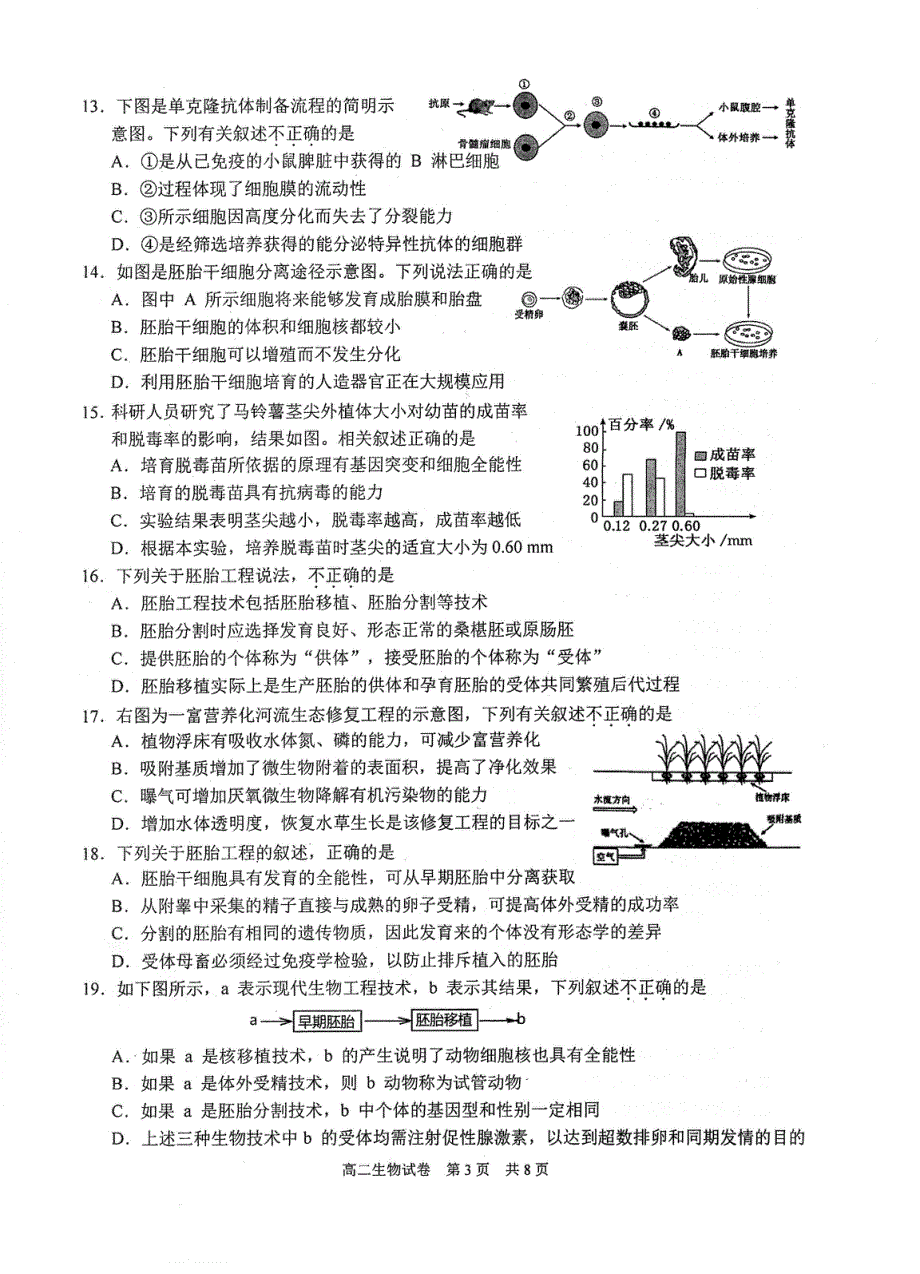 江苏省苏州市2019-2020学年高二下学期期中考试生物试题 PDF版含答案.pdf_第3页