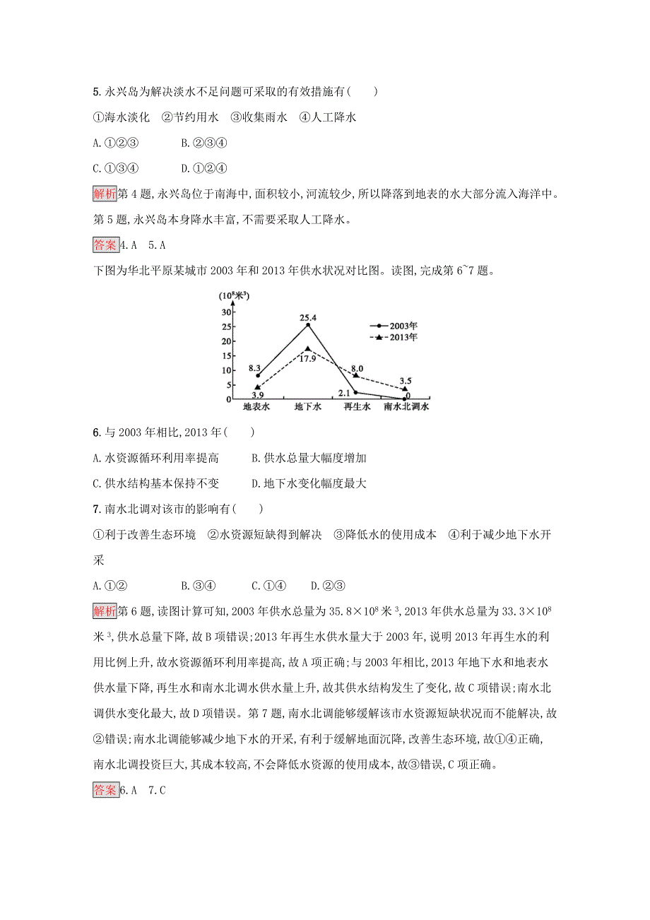 2020-2021学年高中地理 第四章 自然环境对人类活动的影响 第四节 水资源对人类生存和发展的意义课后练习（含解析）中图版必修1.docx_第2页