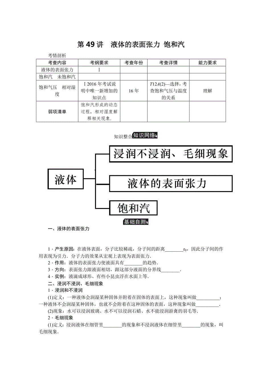 2019年高考物理江苏专版总复习教程讲义：第49讲液体的表面张力 饱和汽 WORD版含答案.doc_第1页