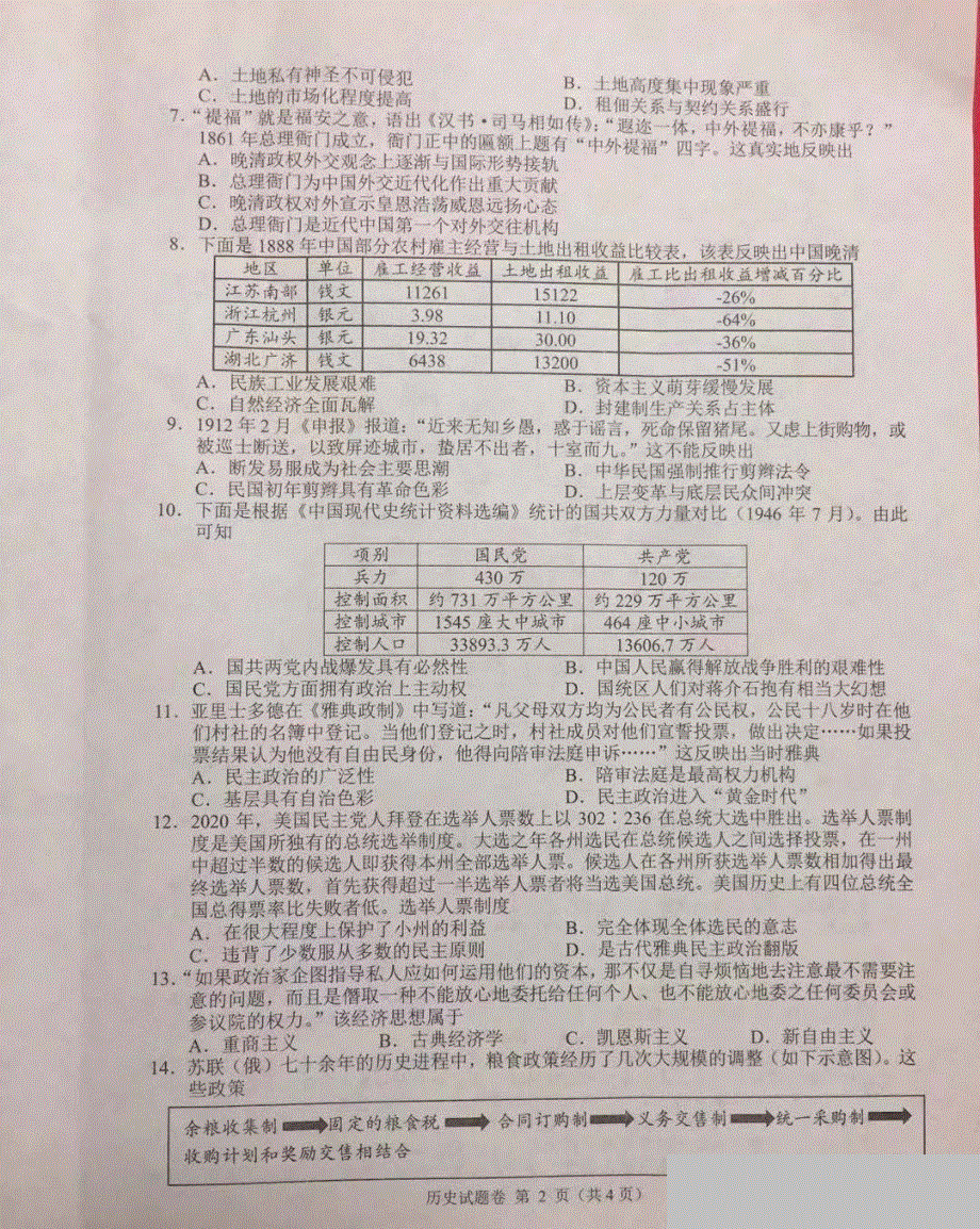 湖南省A佳大联考2021届高三上学期12月月考历史试题 图片版含答案.pdf_第2页