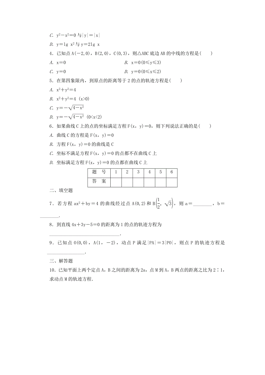 2021-2022高中数学 第二章 圆锥曲线与方程 1 曲线与方程 1 曲线与方程（1）作业（含解析）新人教A版选修2-1.doc_第2页