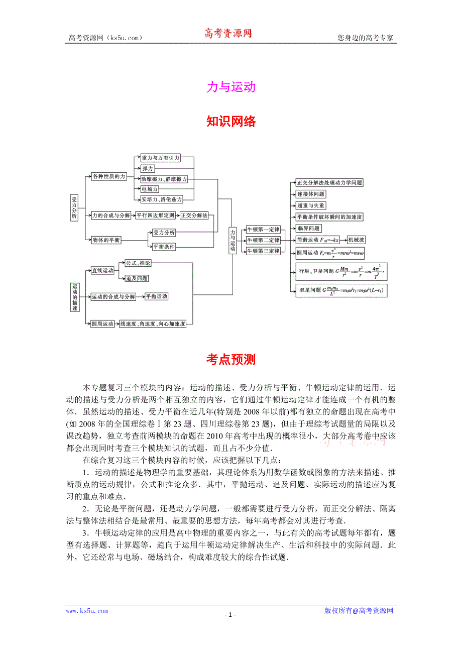 河北省高三物理系统复习1.4：力与运动之复习总结.doc_第1页