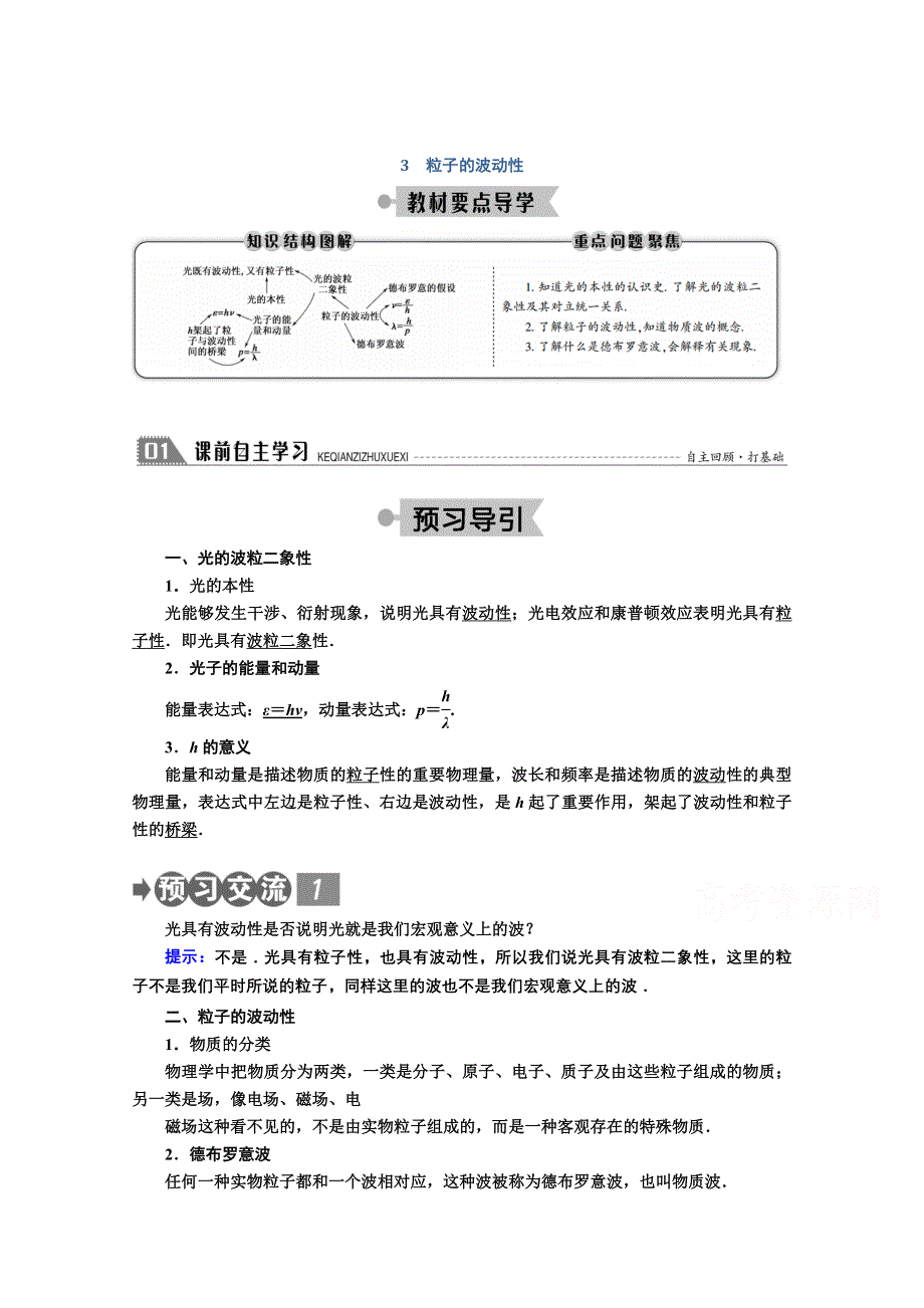 2020-2021学年高二人教版物理选修3-5学案：第十七章 3　粒子的波动性 WORD版含解析.doc_第1页