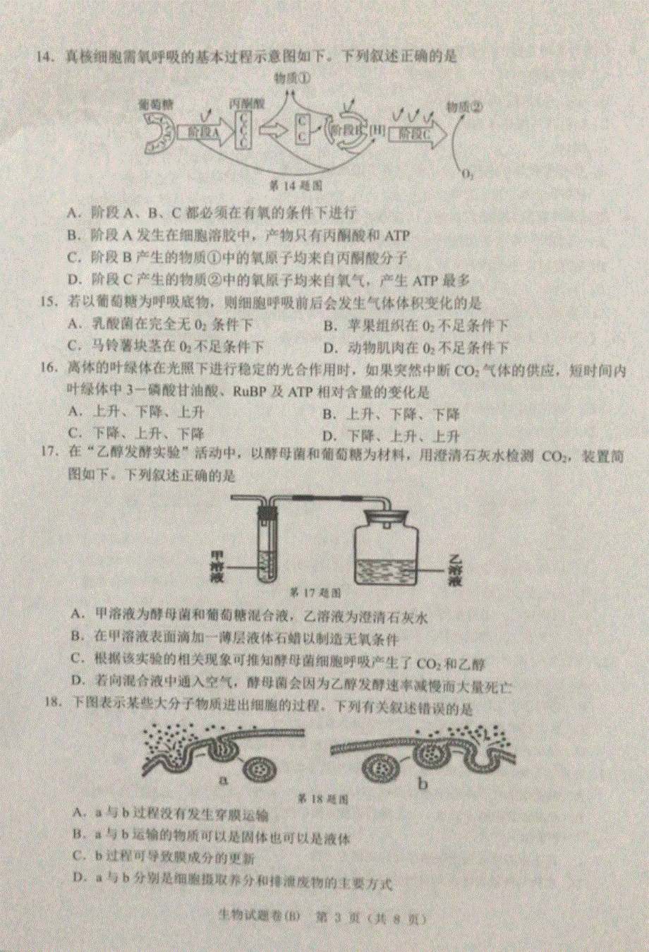 浙江省温州市2019-2020学年高一上学期期末教学质量统一检测生物试题（B） PDF版含答案.pdf_第3页