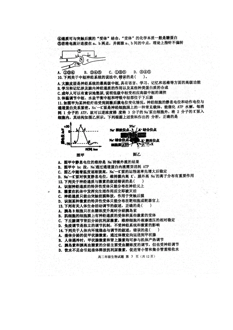 河北省邢台市第一中学2020-2021学年高二上学期第一次月考生物试题 扫描版含答案.pdf_第3页