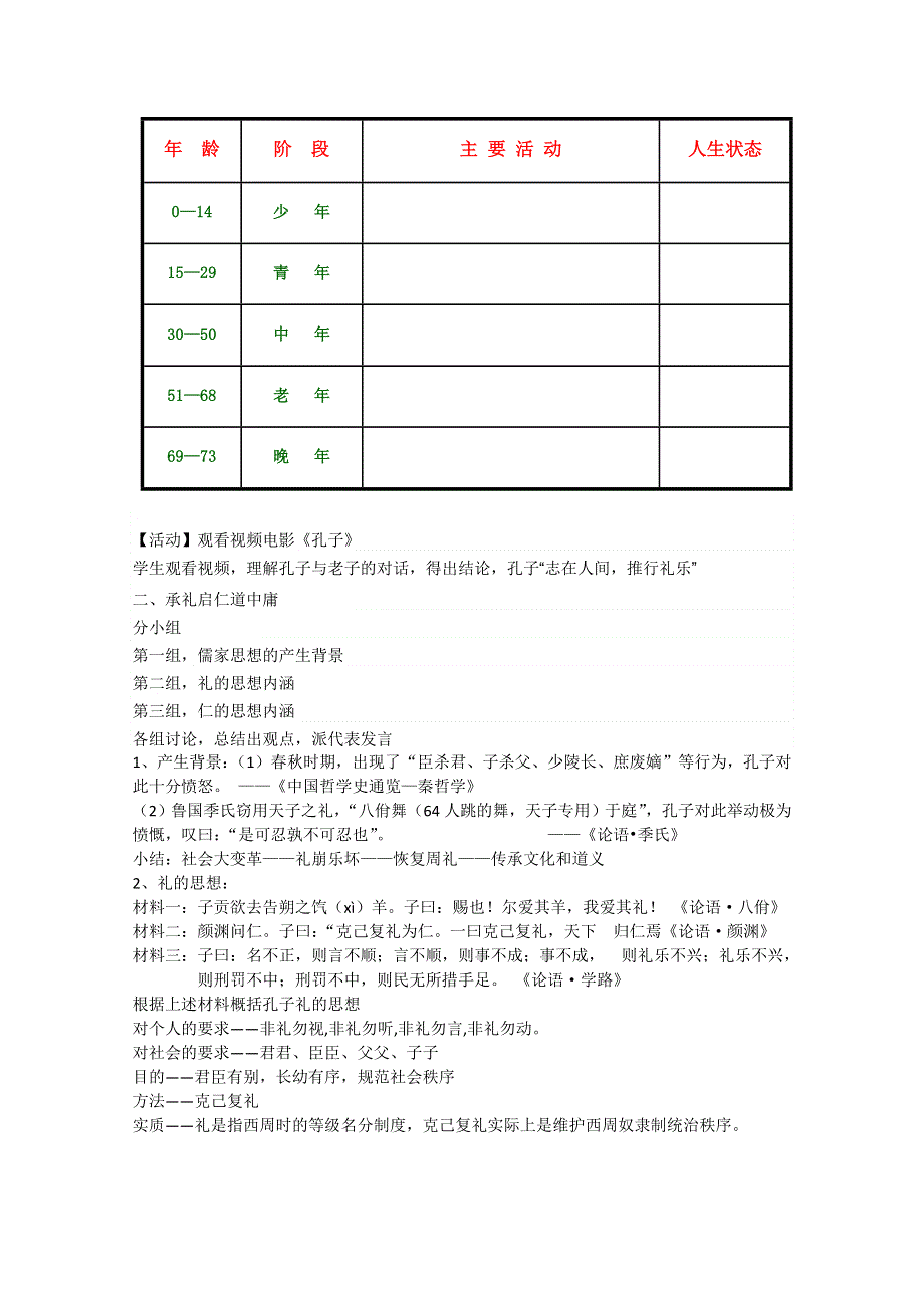 2020-2021学年高二历史人教版选修4教学教案：第二单元第1课　儒家文化创始人孔子 WORD版含答案.doc_第2页