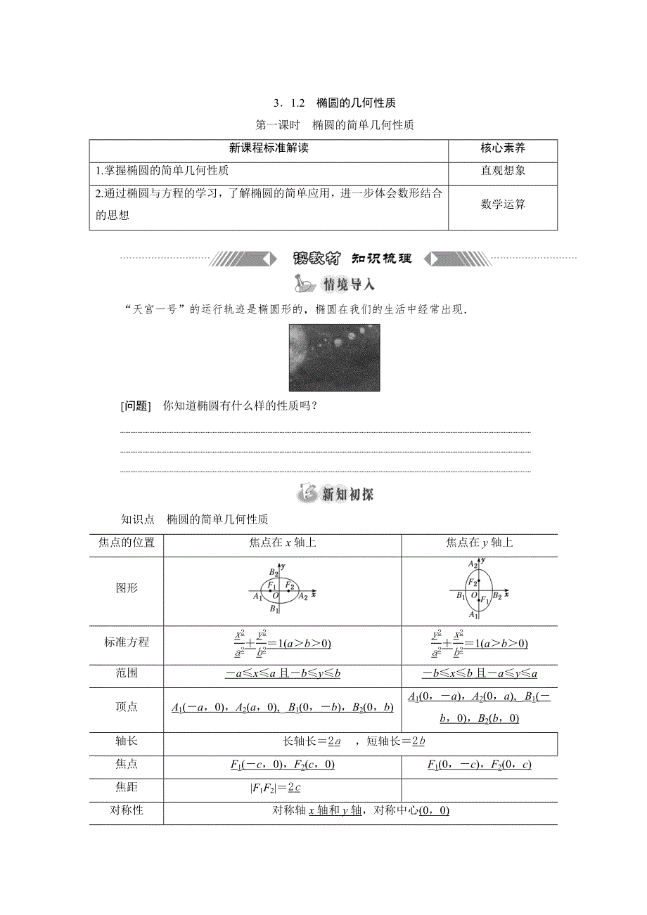 2021-2022新教材苏教版数学选择性必修第一册学案：3-1-2 第一课时　椭圆的简单几何性质 WORD版含答案.doc_第1页