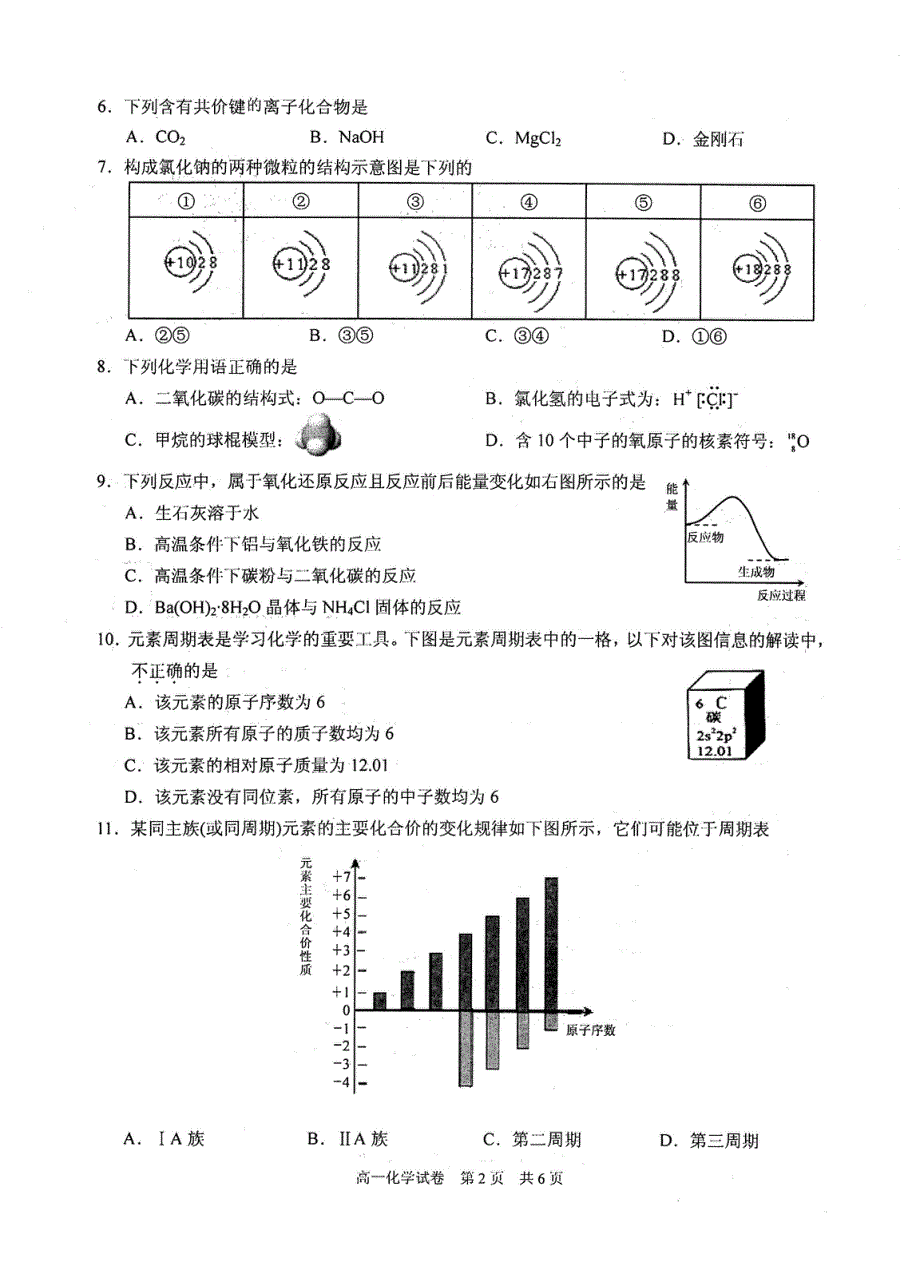 江苏省苏州市相城区2019-2020学年高一下学期期中阳光调研测试化学试卷 PDF版含答案.pdf_第2页