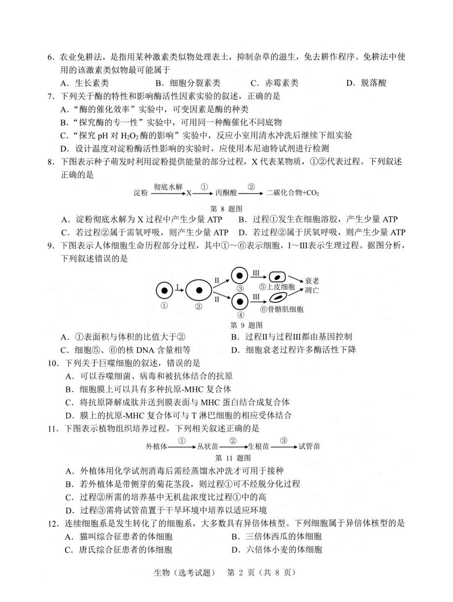 浙江省温州市2022届普通高中选考适应性测试生物试题 PDF版含解析.pdf_第2页