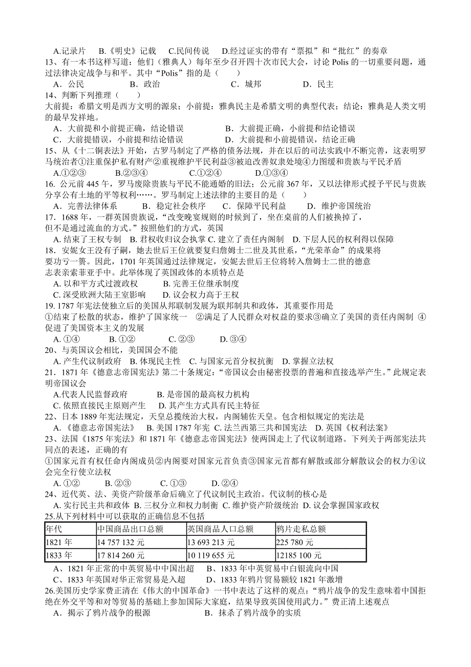 山东省滨州市北镇中学2014届高三10月阶段性检测历史试题 WORD版含答案.doc_第2页