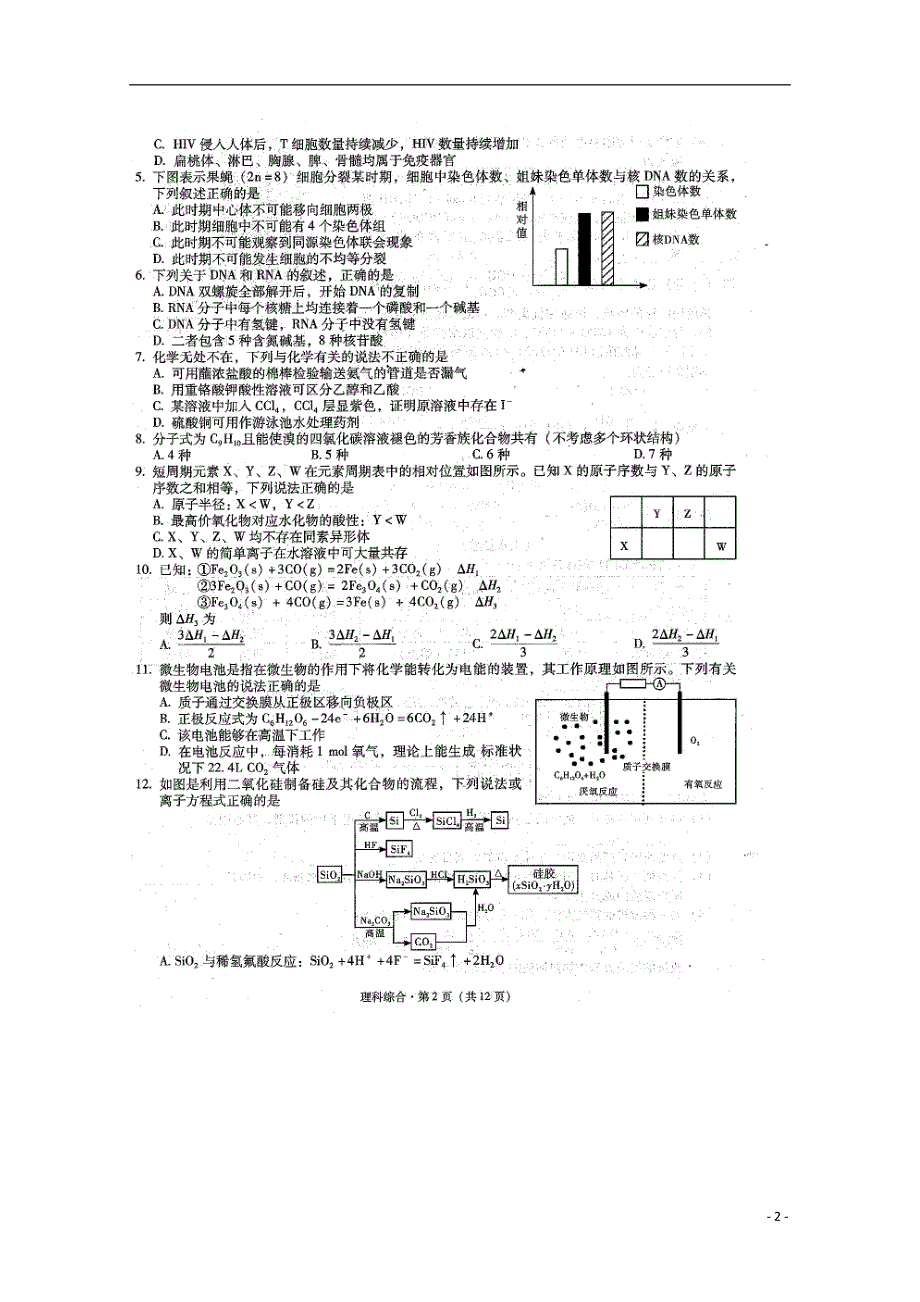 云南省昆明市第一中学2016届高三理综上学期第三次双基检测试题扫描版.doc_第2页