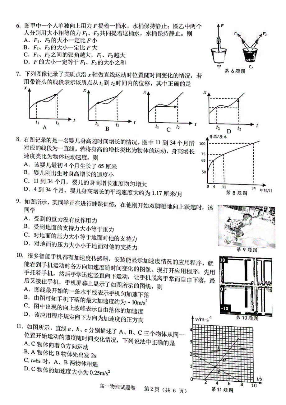 浙江省湖州市2021-2022学年高一上学期期末考试物理试题 PDF版含答案.pdf_第2页