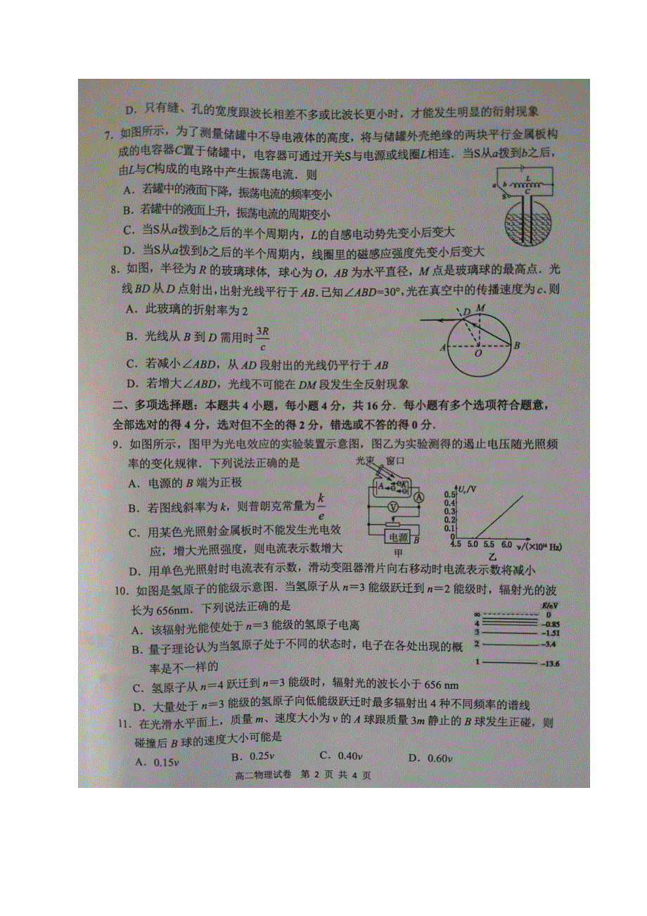 江苏省连云港市2019-2020学年高二下学期期末考试物理试题 图片版含答案.pdf_第2页