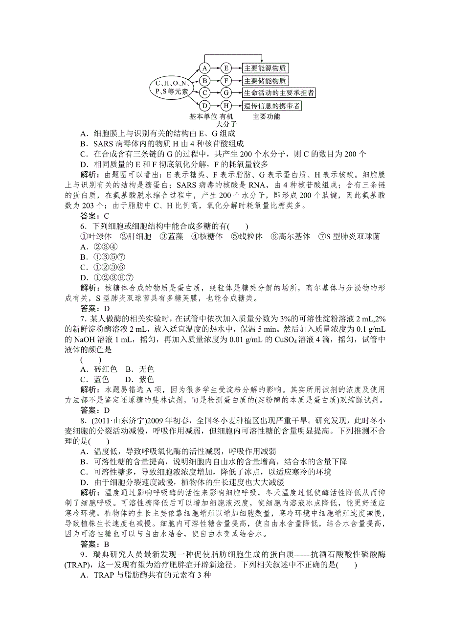 生物必修Ⅰ人教新课标2.4细胞中的糖类和脂质习题精练（完美解析版）.doc_第2页