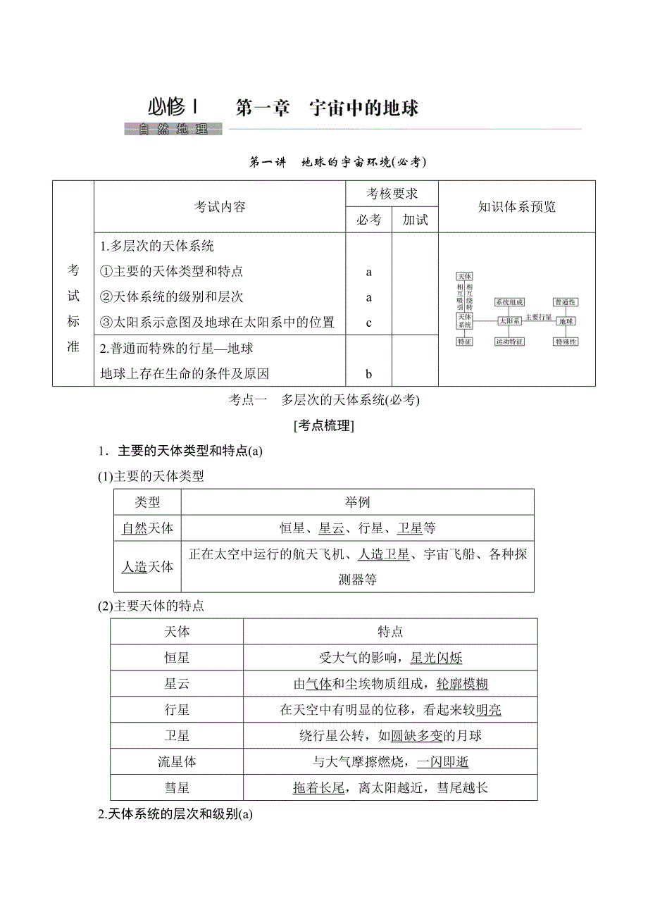 2019版高考地理创新一轮复习浙江专版讲义：必修1 第一章 宇宙中的地球 第一讲 WORD版含答案.doc_第1页